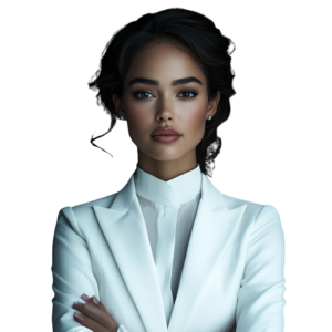 Business woman in white suit with transparent background.